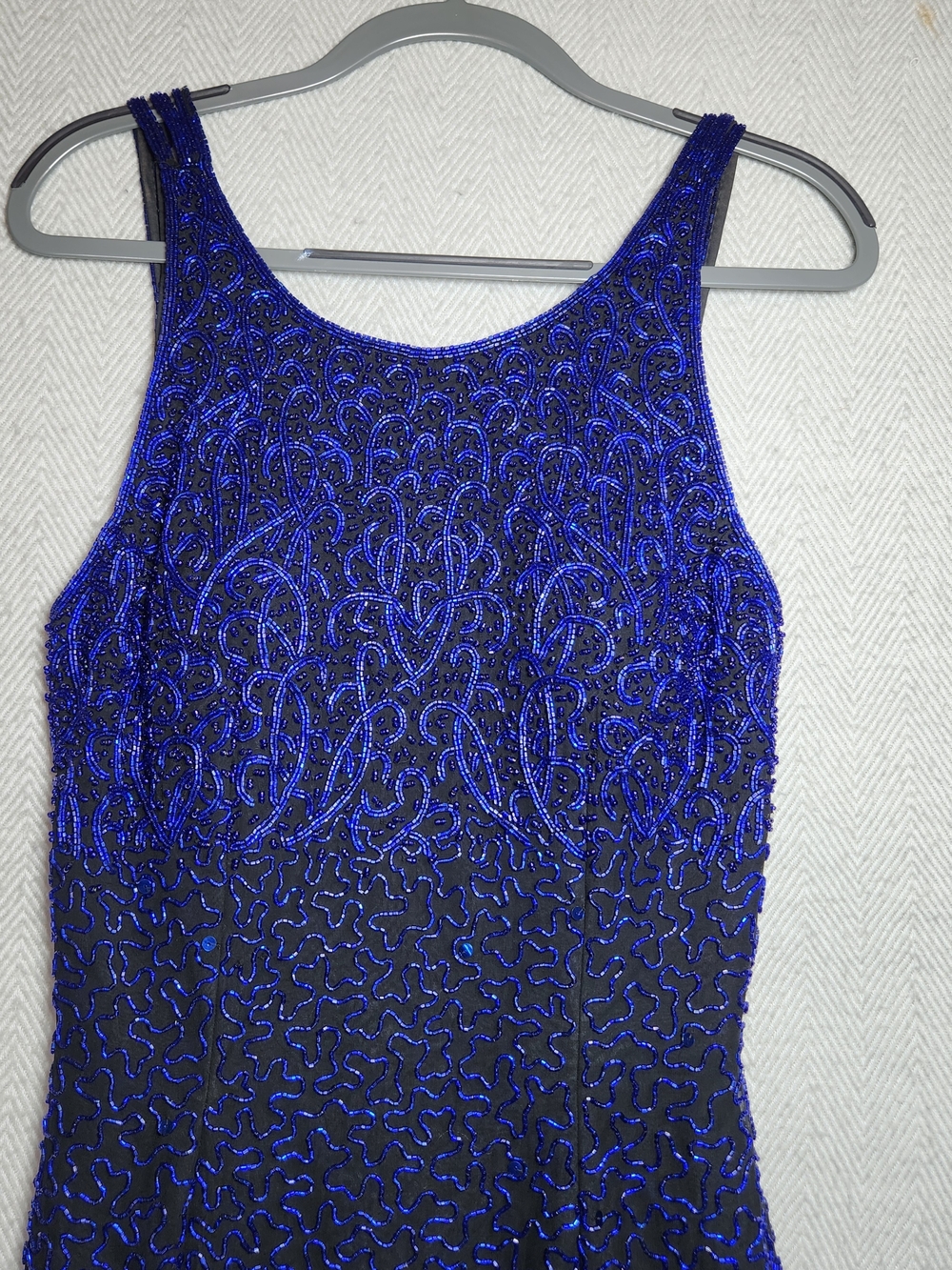 Vtg Andretta Donatello Royal Blue Silk, Glass Beaded Maxi Dress Med Read - Picture 11 of 15